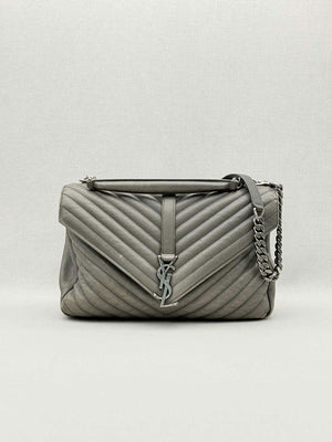 SAINT LAURENT College Grey Chevron Shoulder Bag