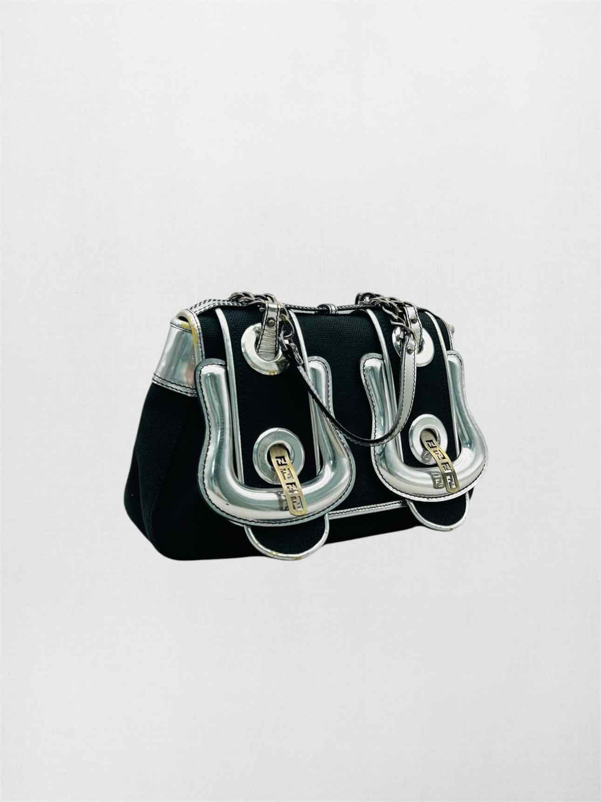FENDI B Black & Silver Shoulder Bag