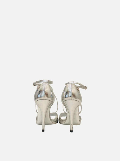 CHANEL Strappy Metallic Silver Heeled Sandals 41