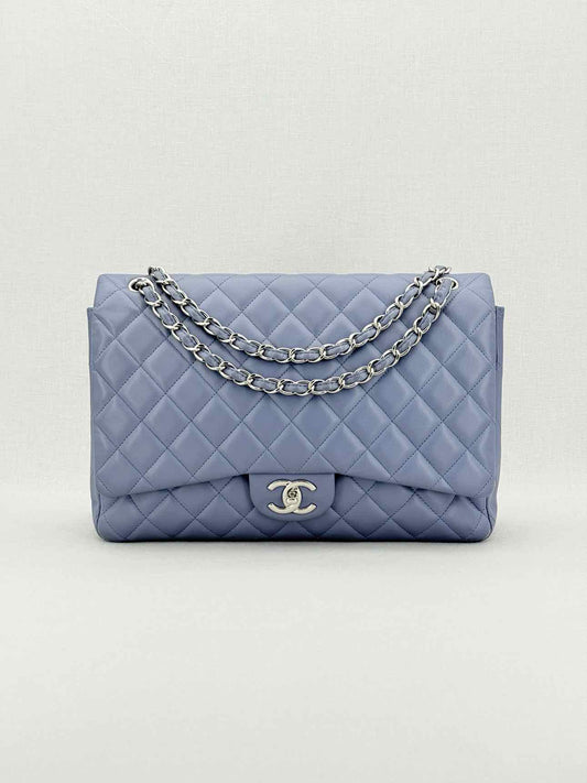 CHANEL Classic Double Flap Grey Quilted Shoulder Bag