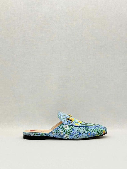 GUCCI Princetown Blue Multicolor Size EU 37.5 Mules
