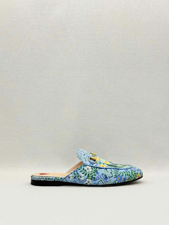 GUCCI Princetown Blue Multicolor Size EU 37.5 Mules