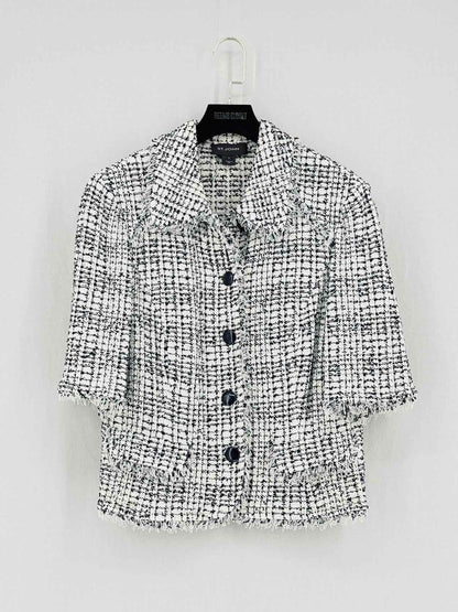 ST. JOHN Tweed Fringe White & Black Size US 14 Jacket