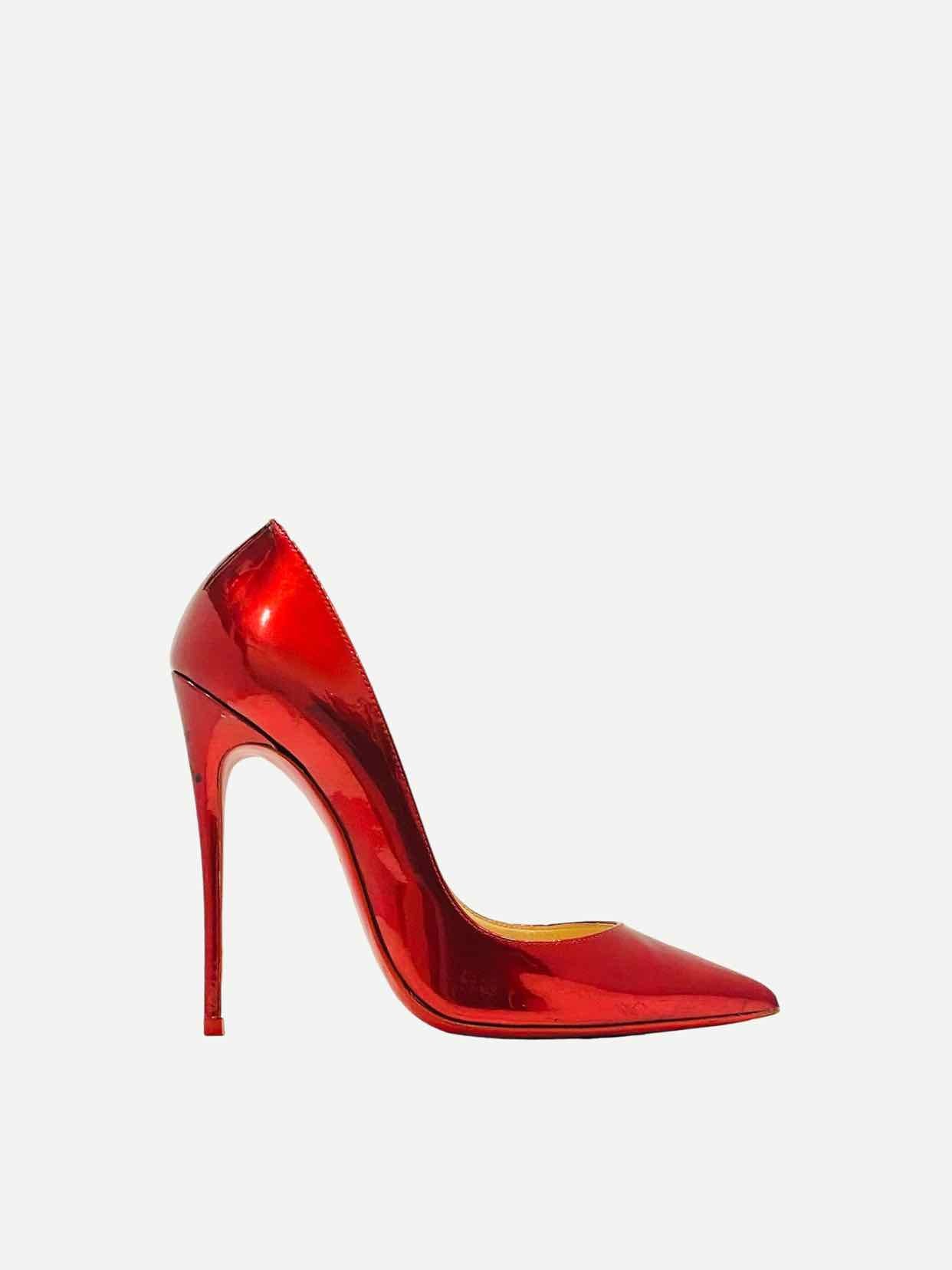 Pre - loved CHRISTIAN LOUBOUTIN Pointed Toe Metallic Red Pumps at Reems Closet