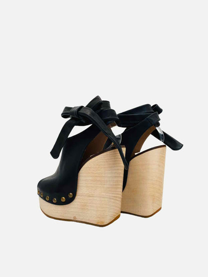 CHLOE Ankle Wrap Black Wedges 36.5