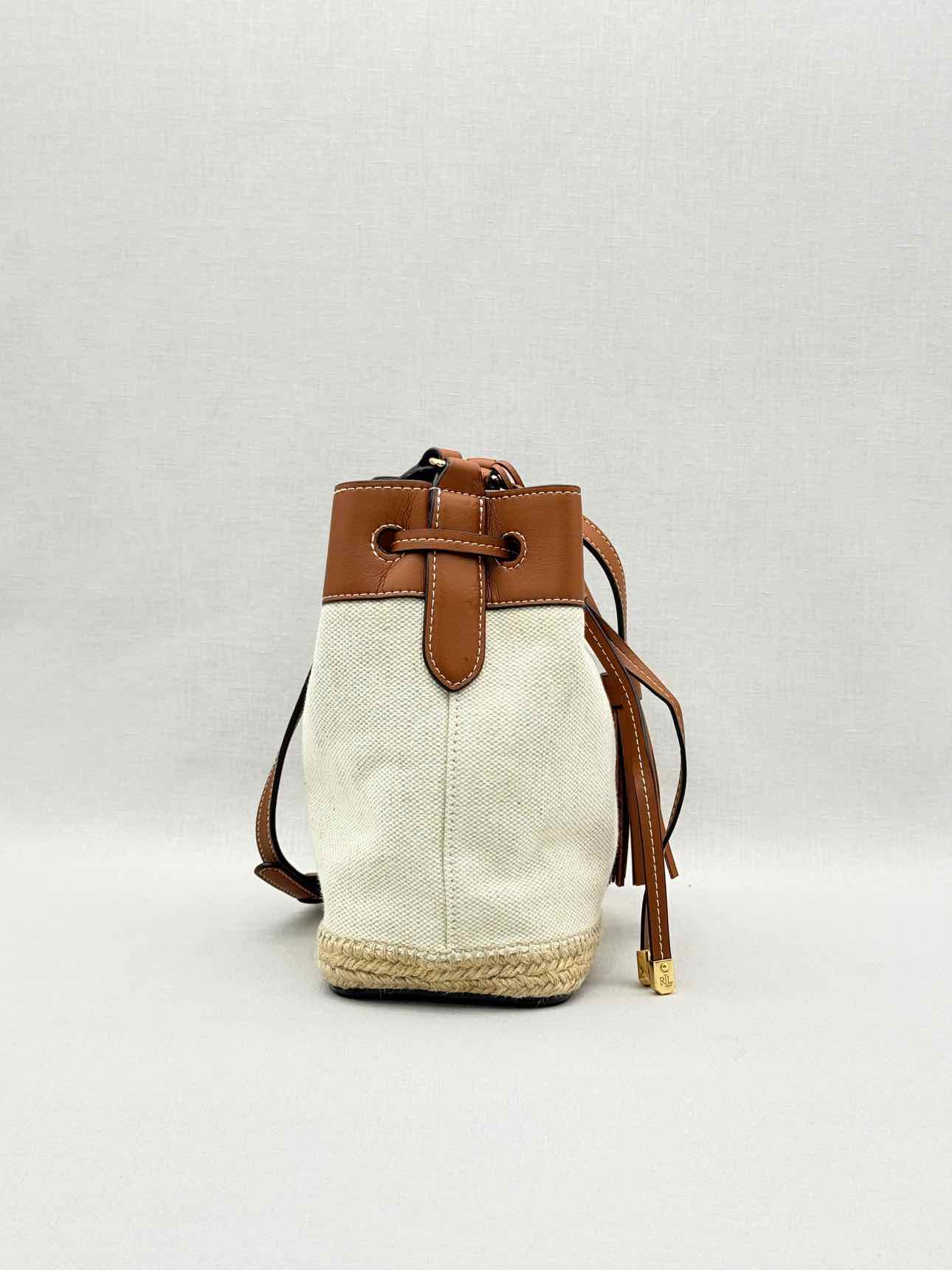 RALPH LAUREN Canvas Debby Beige & Tan Bucket Bag
