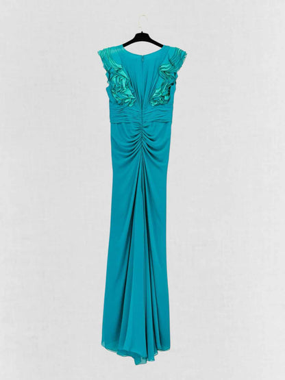 CATHERINE MALANDRINO Green Ruched Size US 8 Long Dress