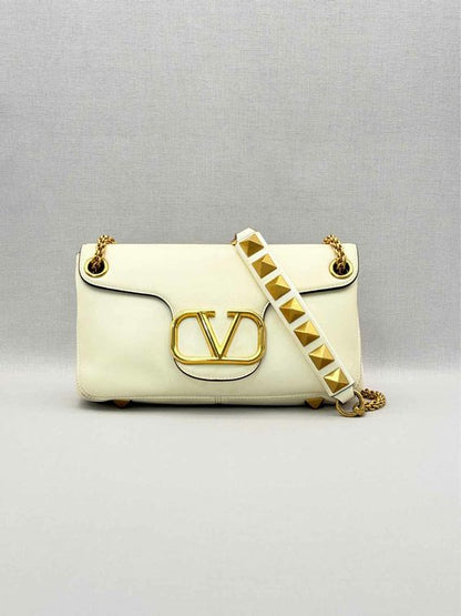 VALENTINO GARAVANI Stud Sign Cream Shoulder Bag