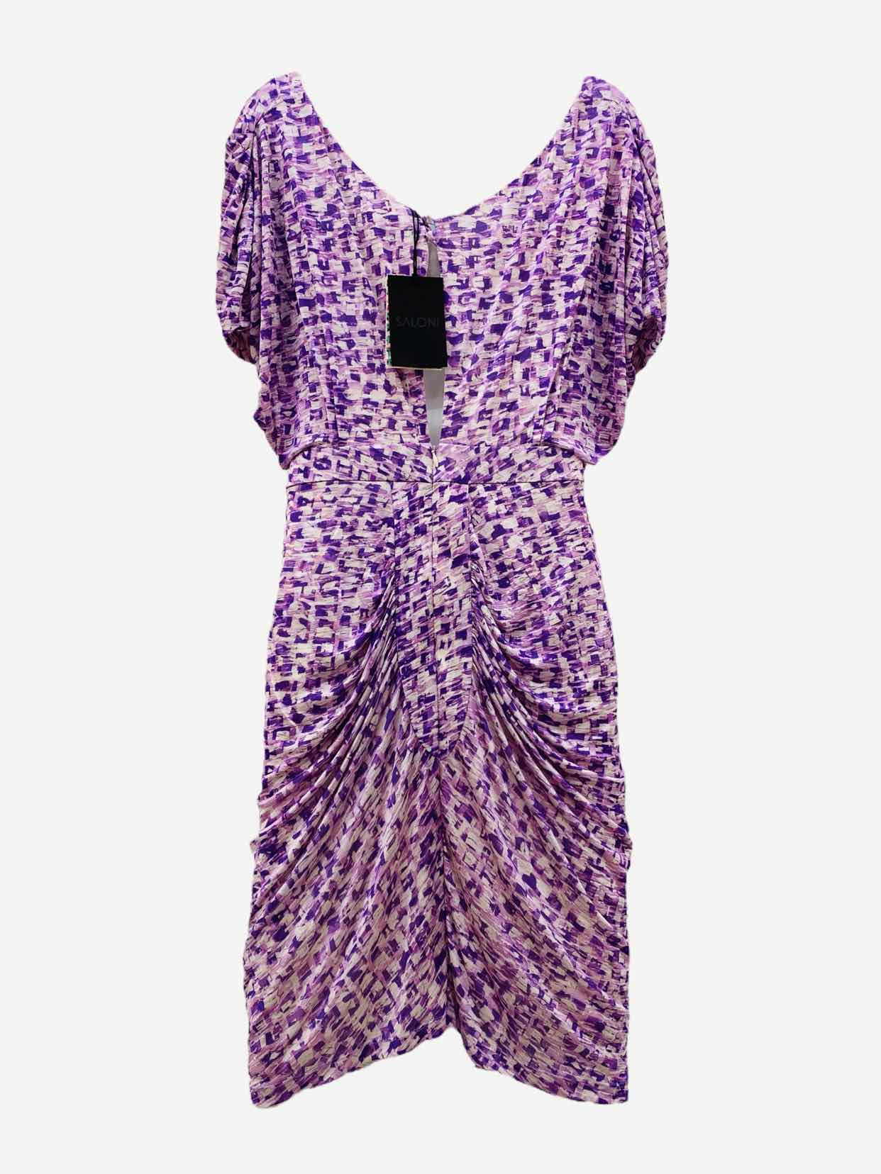 SALONI Blouson Purple & White Printed Knee Length Dress