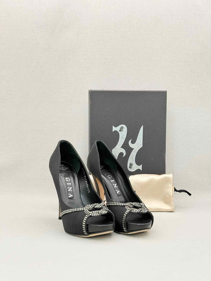 GINA Black Crystal Embellished Size EU 38.5 Pumps