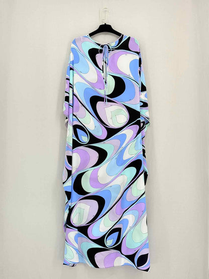 PUCCI Blue Multicolor Onde-Print Size US 8 Long Dress
