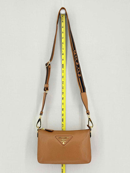 PRADA Logo-Strap Brown Shoulder Bag