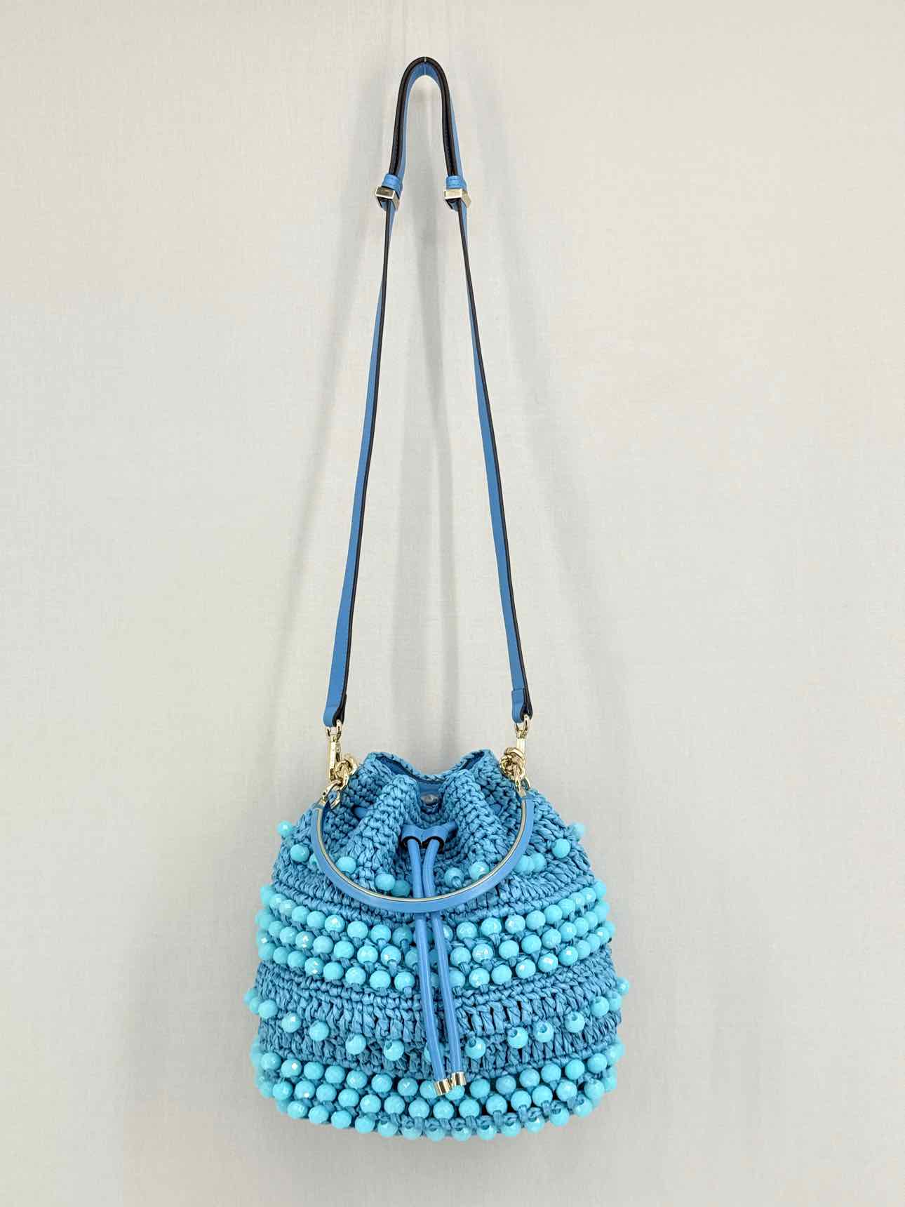 JIMMY CHOO Bon Bon Blue Bucket Bag