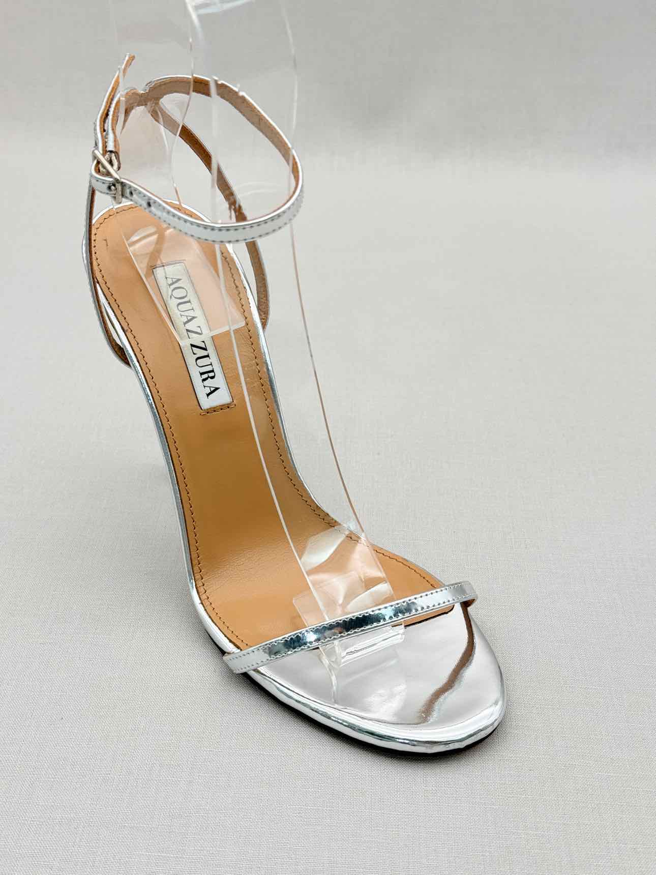 AQUAZZURA Metallic Silver Size EU 37 Heeled Sandals