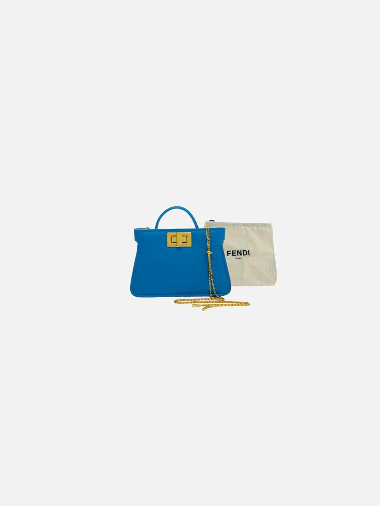 FENDI Nano Peekaboo Charm Blue Shoulder Bag