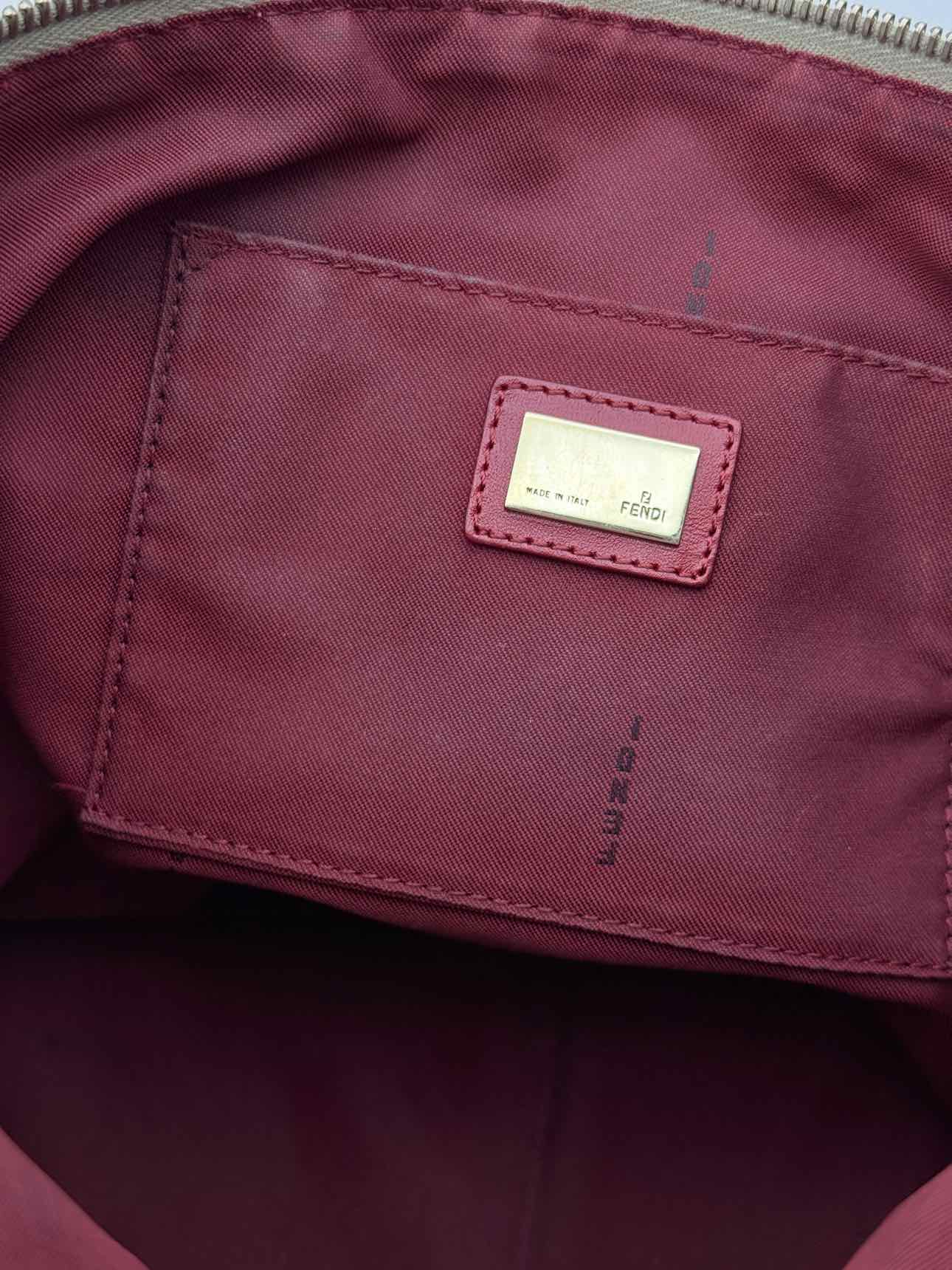 FENDI Shopping Cream & Burgundy Zucchino Tote Bag