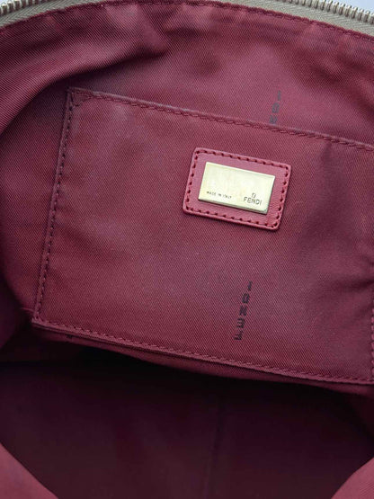 FENDI Shopping Cream & Burgundy Zucchino Tote Bag