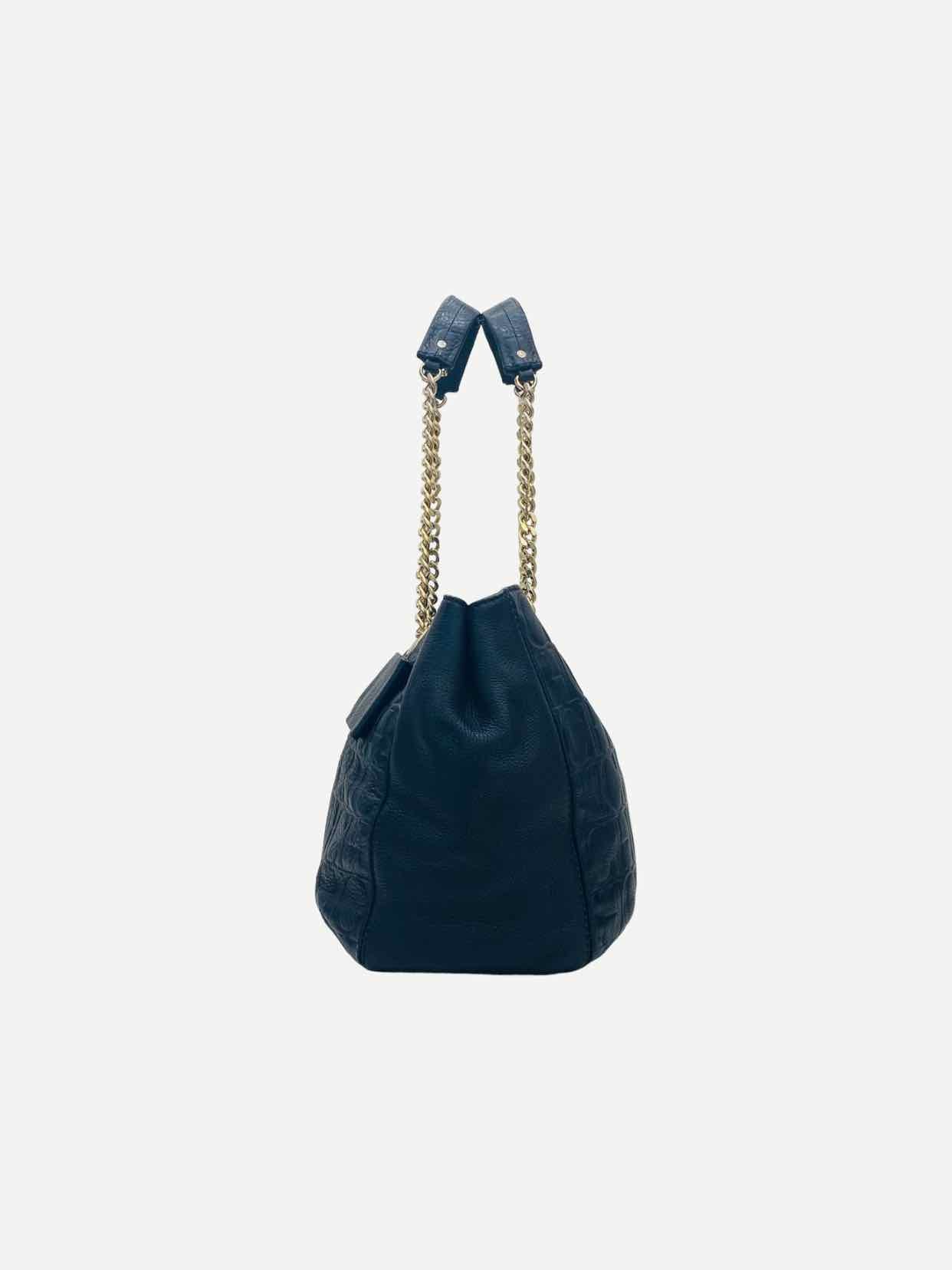 CAROLINA HERRERA Bow Navy Blue Logo Shoulder Bag