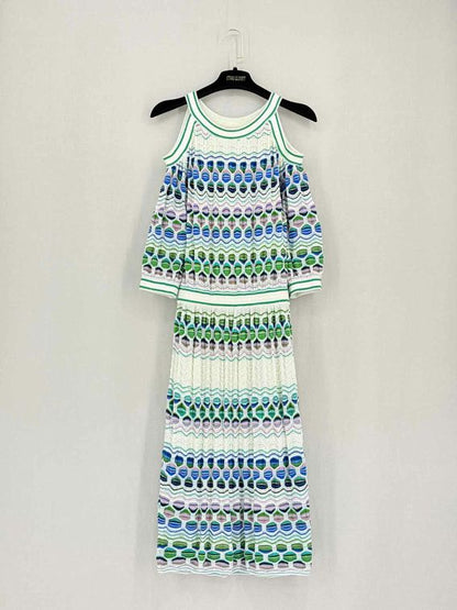 M MISSONI White Multicolor Size US 8 Knee Length Dress