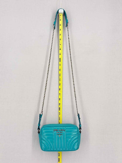 PRADA Diagramme Camera Turquoise Quilted Crossbody
