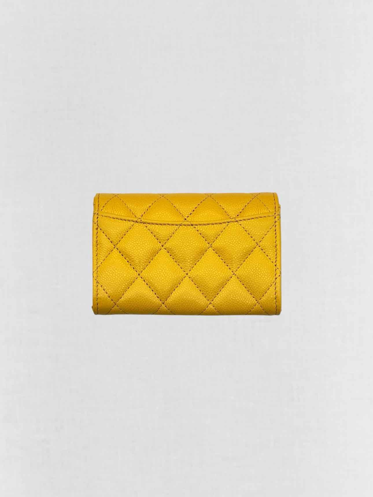 CHANEL Yellow Quilted Compact Wallet