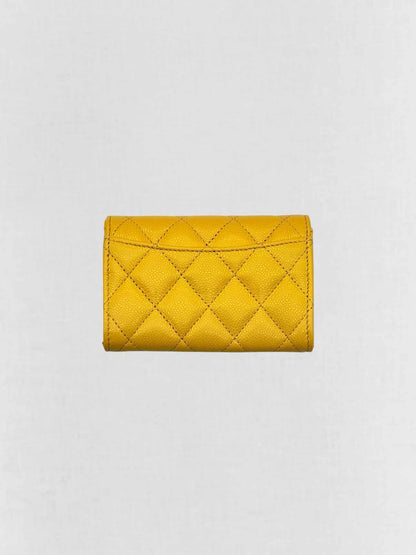 CHANEL Yellow Quilted Compact Wallet