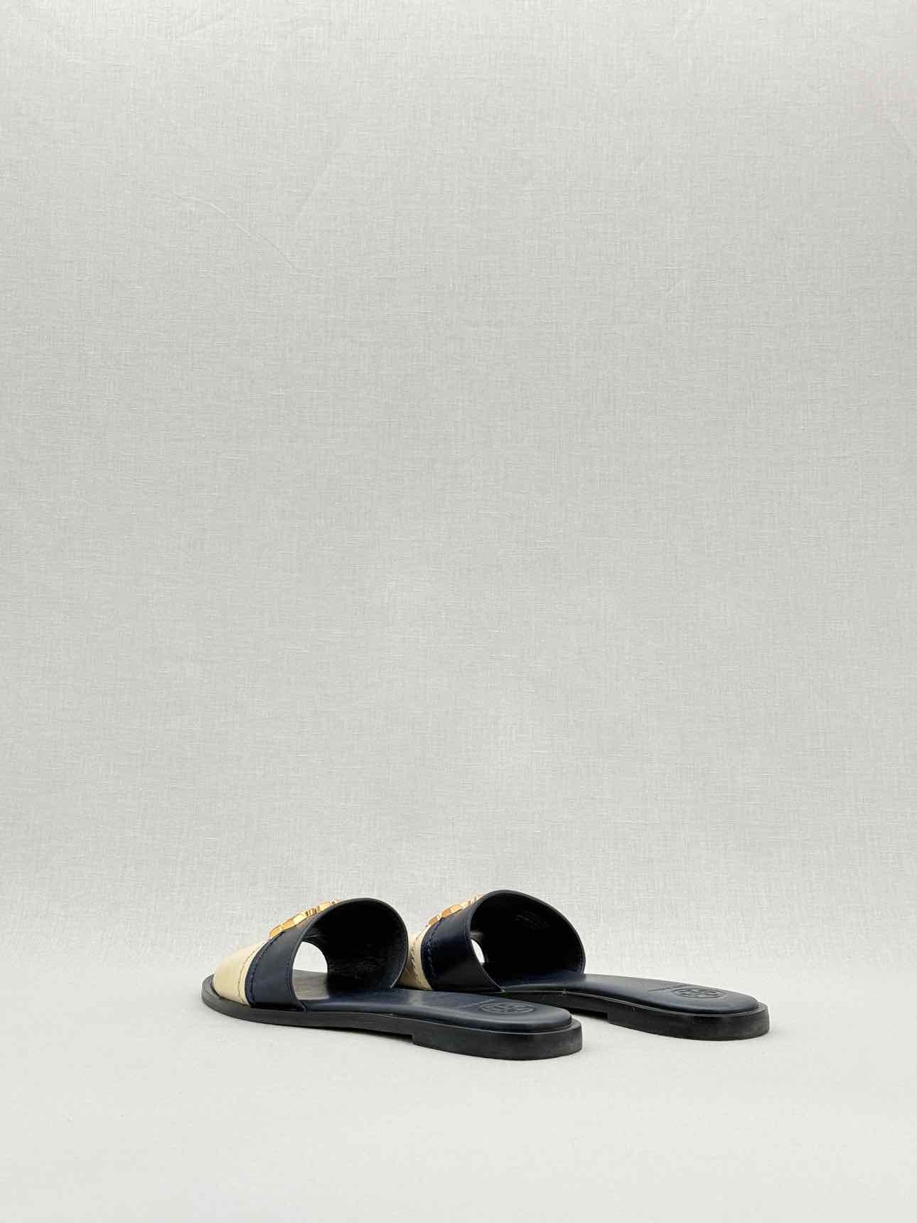 TORY BURCH Navy Blue & Beige Size EU 36 Flats