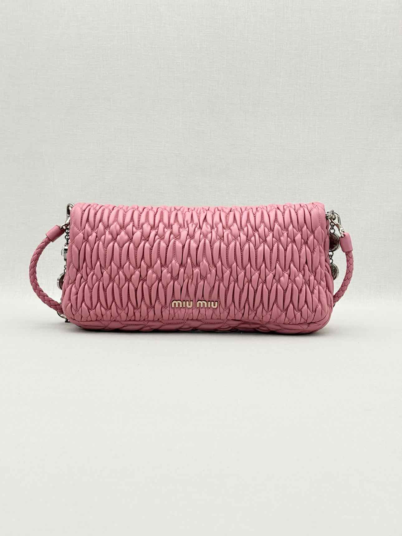 MIU MIU Nappa Crystal Pink Matelasse Shoulder Bag