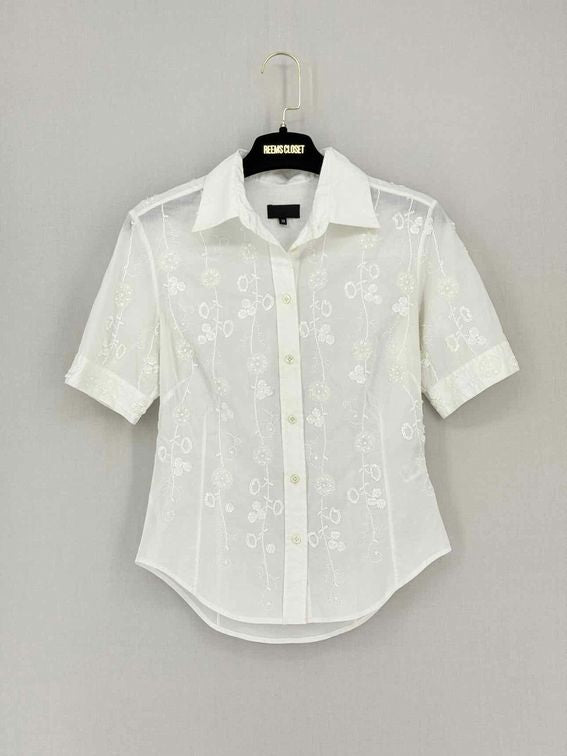 PAUL SMITH White Floral Embroidered Size US 6 Shirt