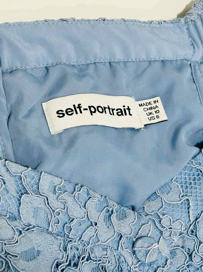 SELF-PORTRAIT Lace Sky Blue Size US 6 Long Dress