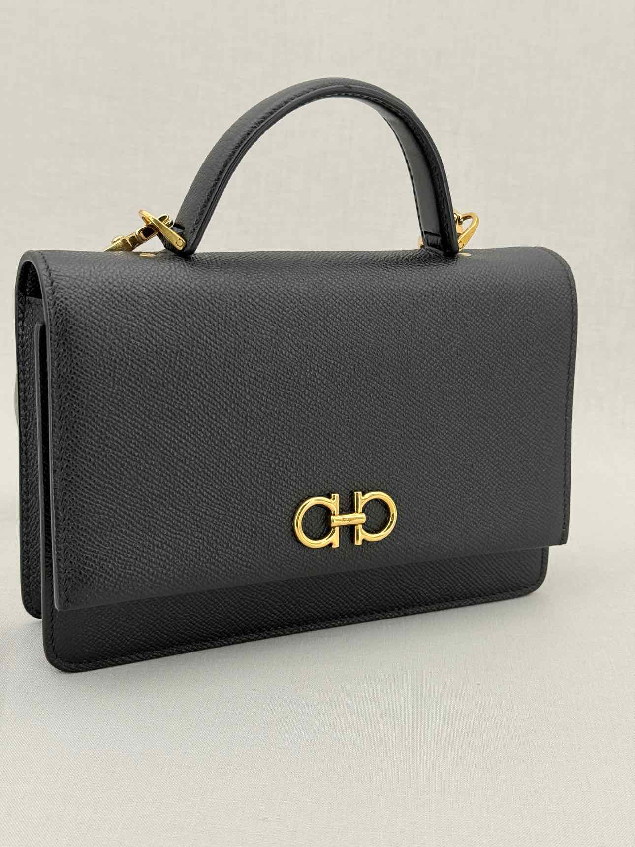 SALVATORE FERRAGAMO Gancini Black Top Handle