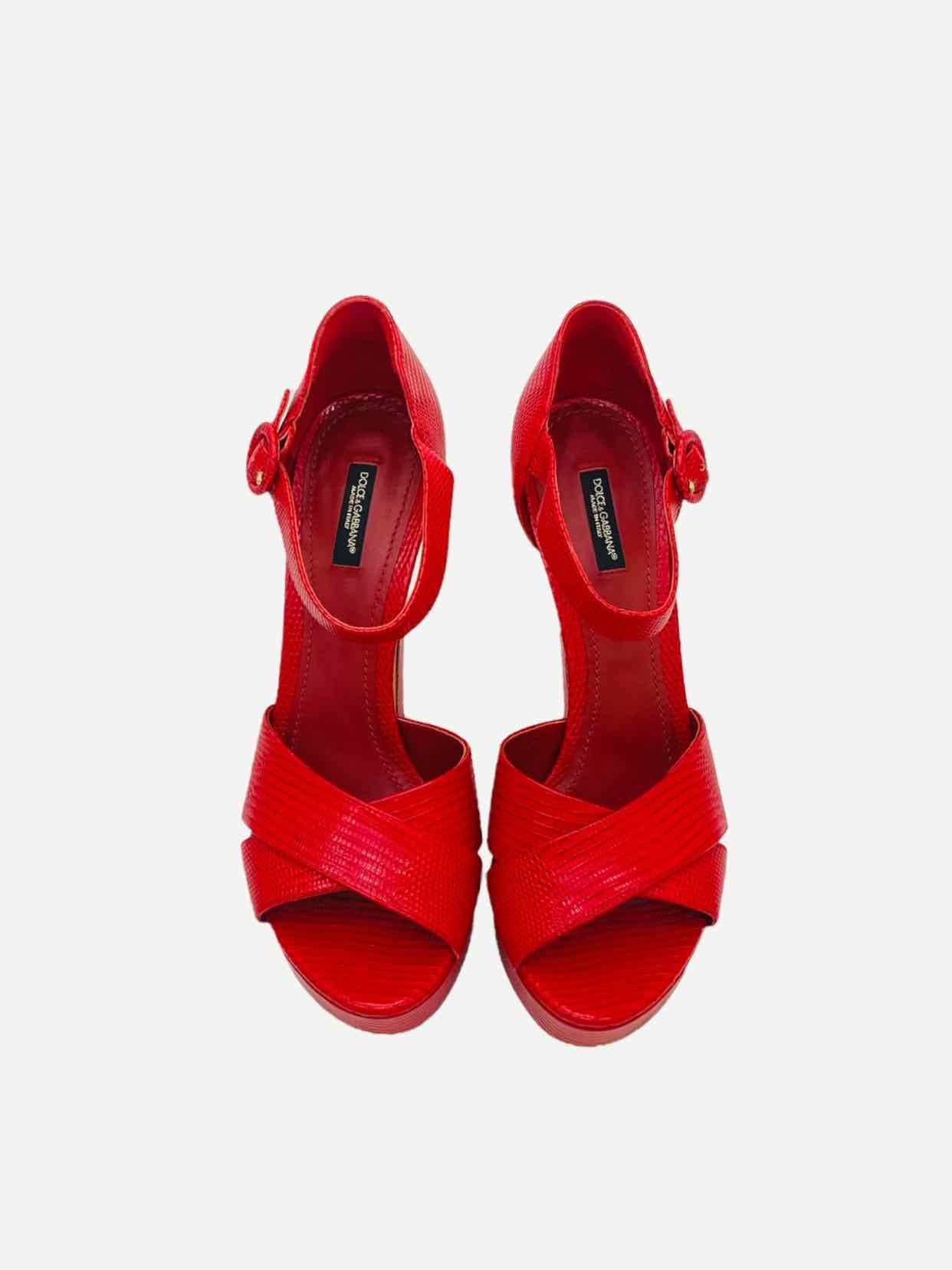 DOLCE & GABBANA Red Lizard Embossed Heeled Sandals