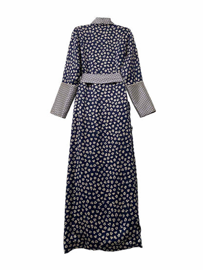 OLIVIA VON HALLE Navy Blue & Beige Size Small Robe