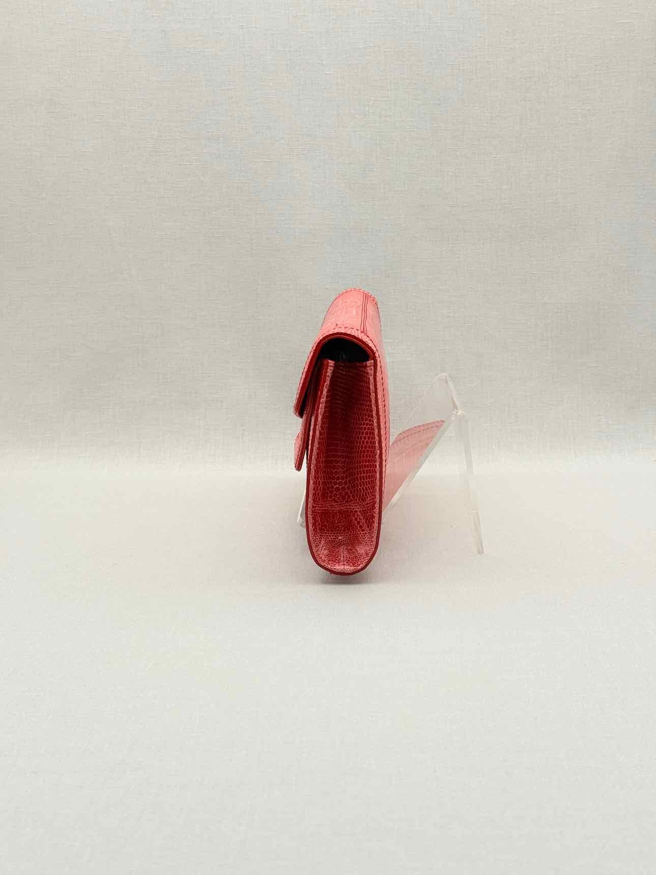 SERGIO ROSSI Coral Lizard Embossed Clutch