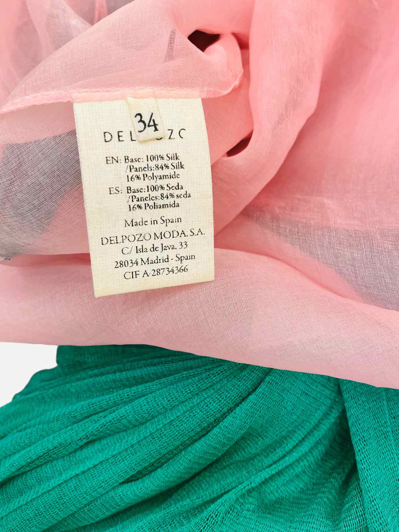 DELPOZO Tulle Green & Pink Knee Length Dress