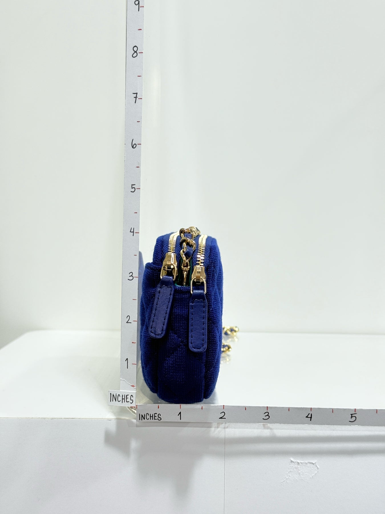 CHANEL Double Zip WOC Blue Quilted Crossbody