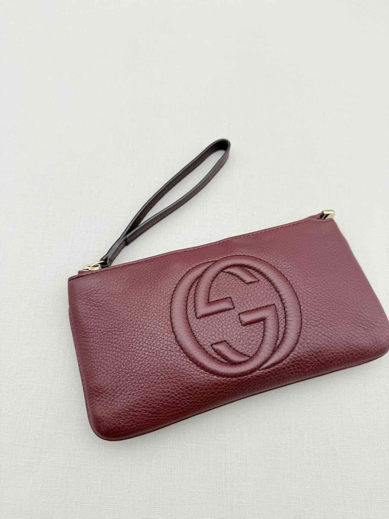 GUCCI Soho Burgundy GG Embossed Wristlet