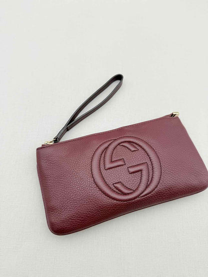 GUCCI Soho Burgundy GG Embossed Wristlet