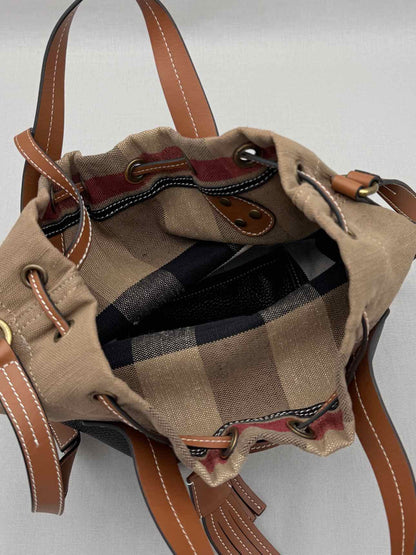 BURBERRY Heston Black Multicolor Check Bucket Bag