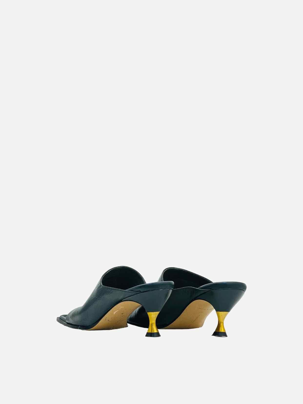 BOTTEGA VENETA Square-Toe Dark Green Mules 37