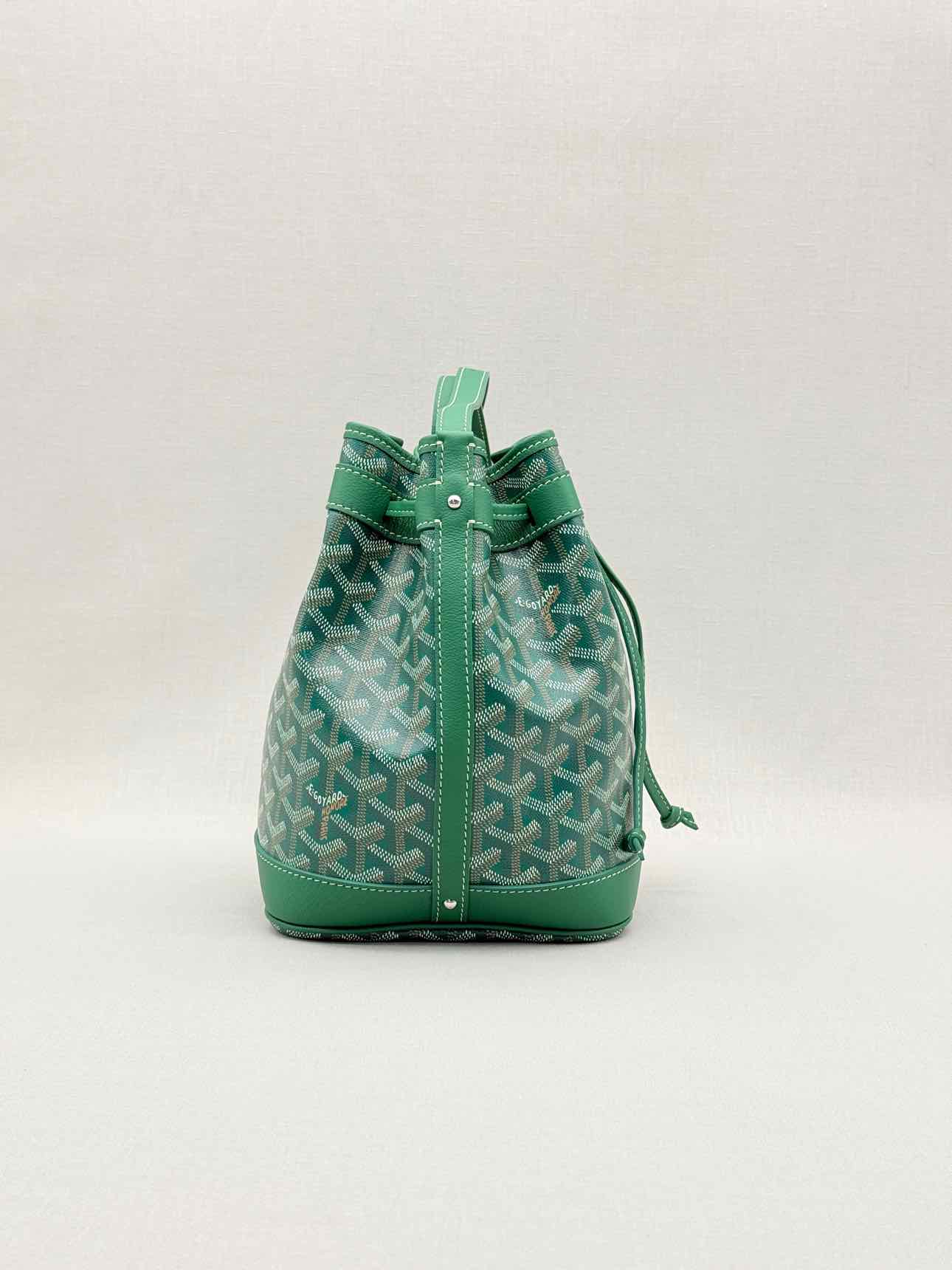 GOYARD Petit Flot Green Goyardine Chevron Bucket Bag
