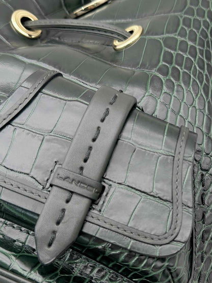 LANCEL Premier First Green Croc Embossed Bucket Bag