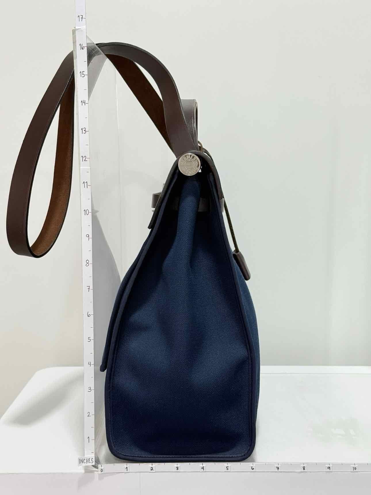 HERMES Herbag Zip Brown & Navy Blue Top Handle