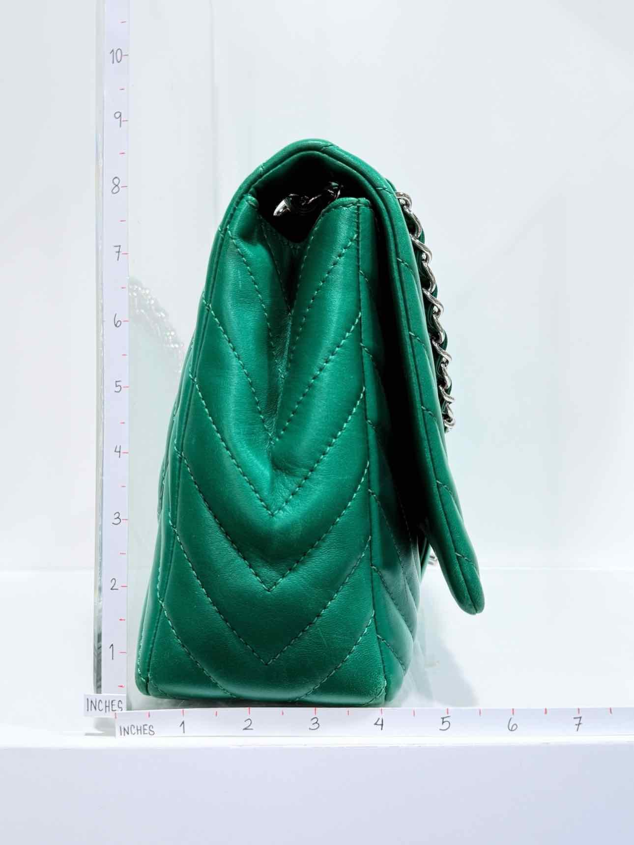 CHANEL Classic Green Chevron Shoulder Bag