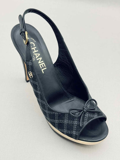 CHANEL Black Checkered Size EU 39 Slingbacks
