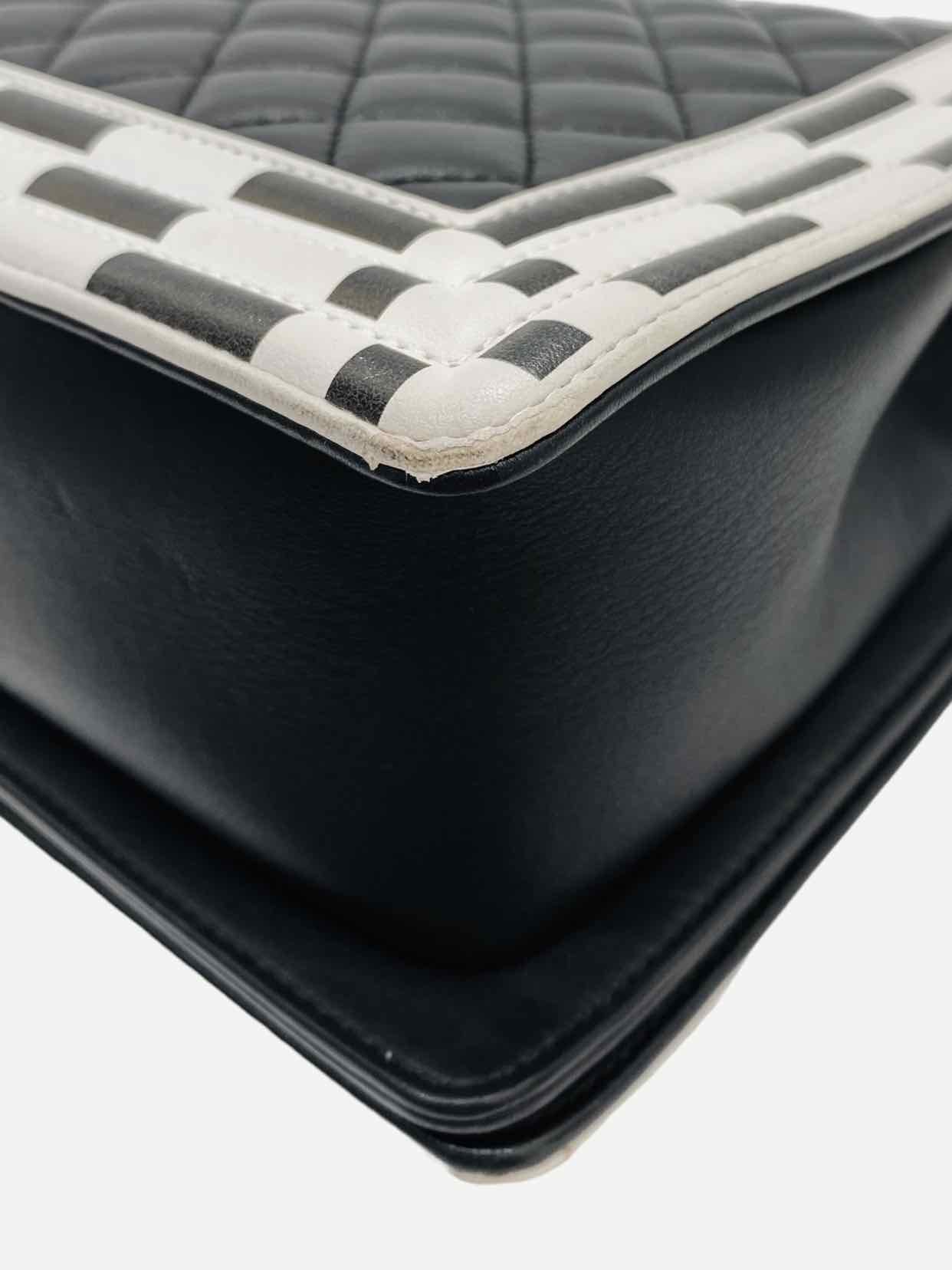 CHANEL Boy Black & White Checkerboard Trim Shoulder Bag