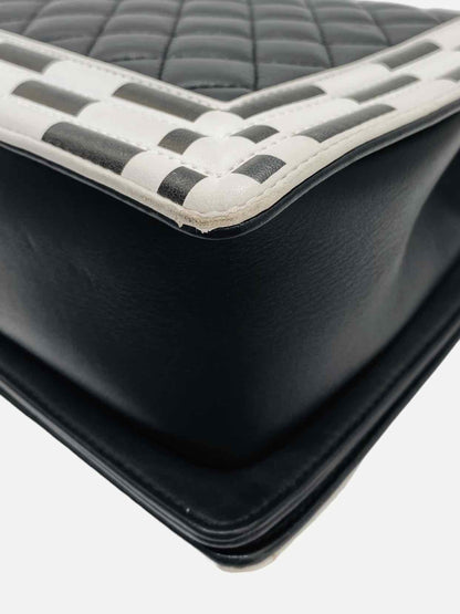 CHANEL Boy Black & White Checkerboard Trim Shoulder Bag