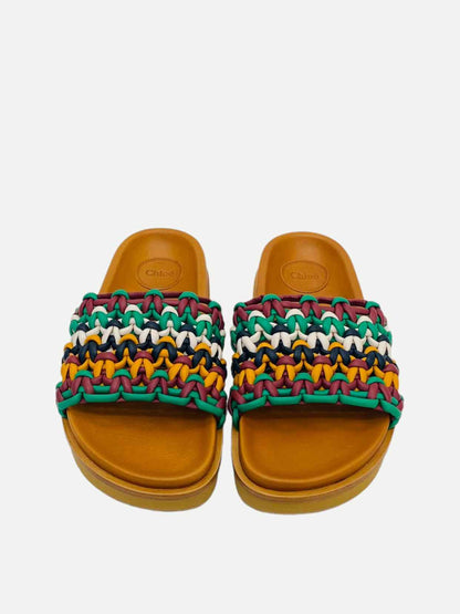 CHLOE Wavy Flatform Crochet Tan Multicolor Slides