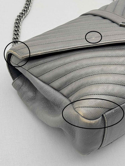 SAINT LAURENT College Grey Chevron Shoulder Bag