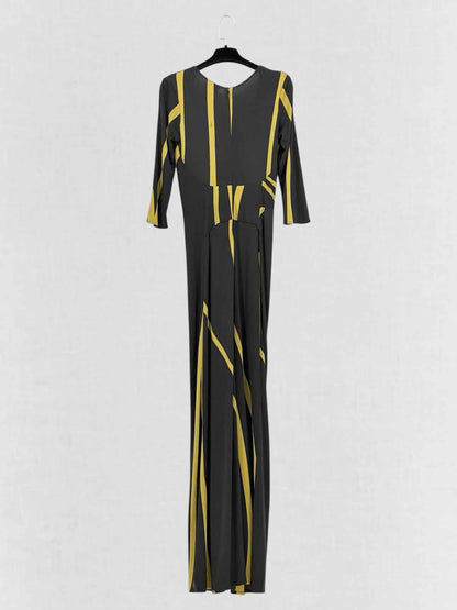 ISSA LONDON Black & Yellow Size US 10 Long Dress